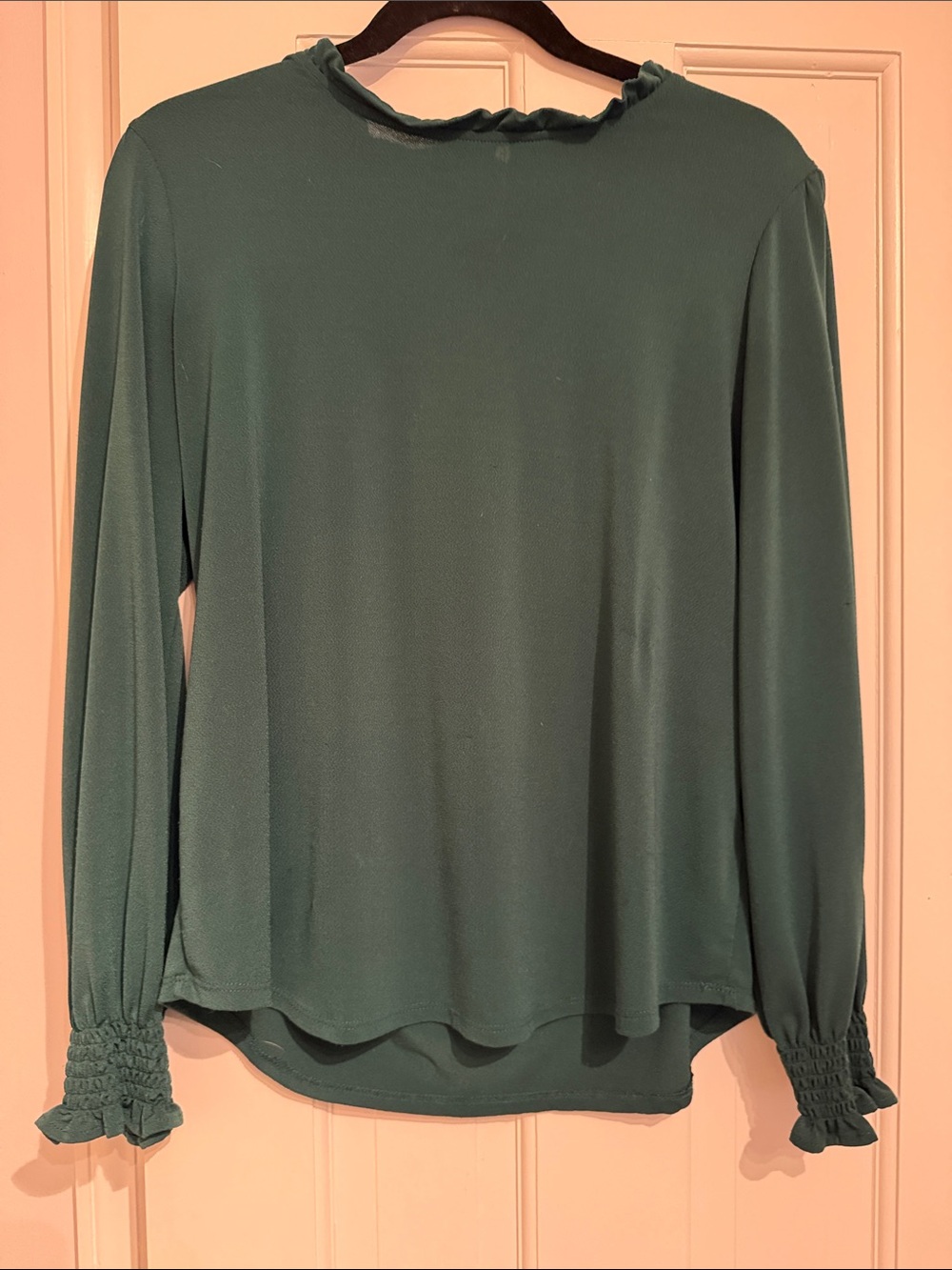Adrianna Papell Green Long-Sleeve Ruffle Neck Blouse